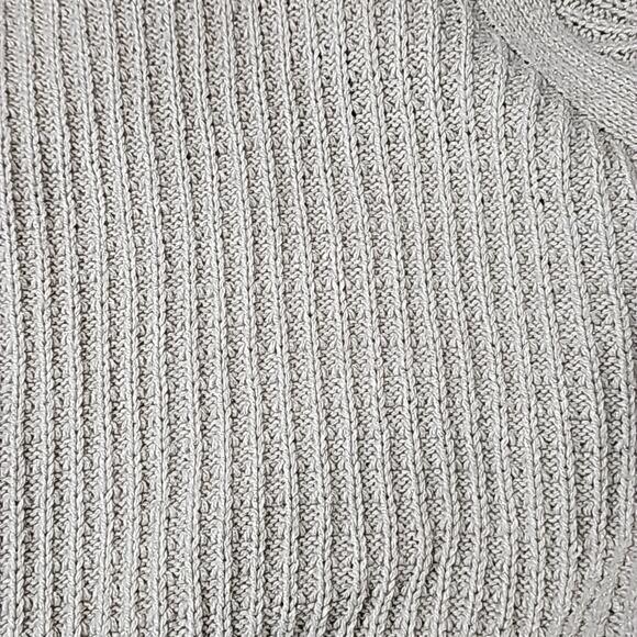 Womens Sz XL Tan Silver Metallic Thread Cable Knit V-neck Tunic Sweater - Picture 13 of 13